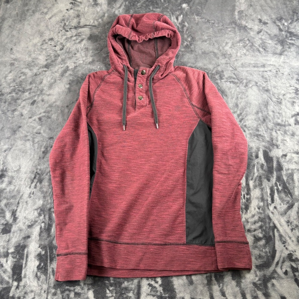 Helix Henley Hoodie Mens Small Red Black Pullover Raglan 5067